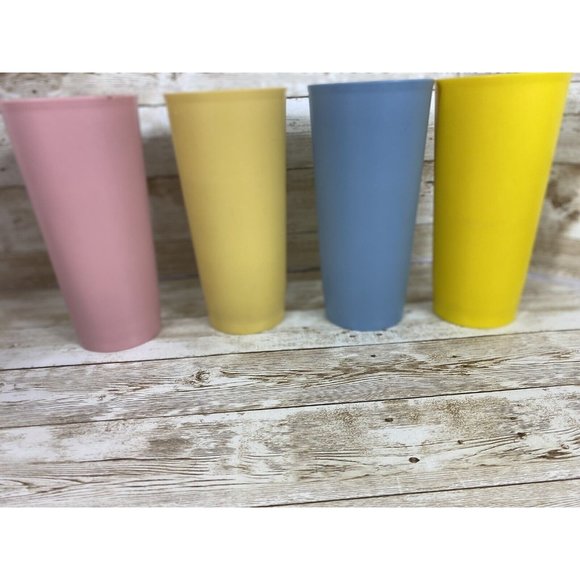 Tupperware Pastel Tumblers Cup 1348 18oz Set of 4 Tan Pink Blue Yellow - Picture 5 of 12